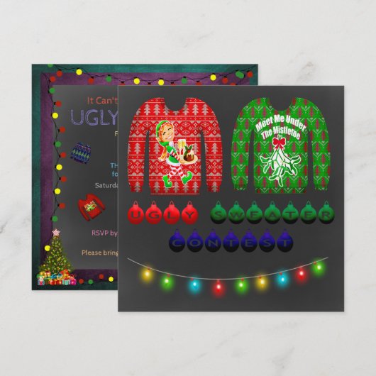 Chalkboard Ugly Sweater Kerstparty Kaart (Voorkant / Achterkant)