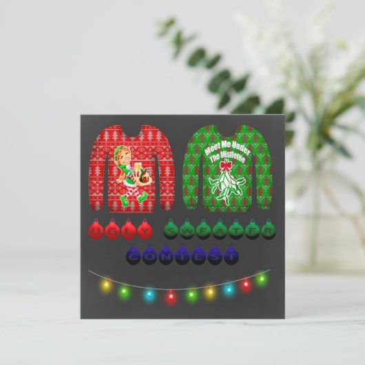 Chalkboard Ugly Sweater Kerstparty Kaart (Staand voorkant)