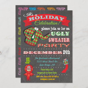 Chalkboard Ugly Sweater Kerstparty Kaart