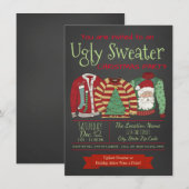 Chalkboard Ugly Sweater Kerstparty Kaart (Voorkant / Achterkant)
