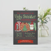 Chalkboard Ugly Sweater Kerstparty Kaart (Staand voorkant)