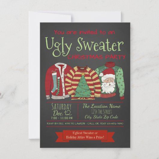 Chalkboard Ugly Sweater Kerstparty Kaart (Voorkant)