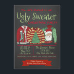 Chalkboard Ugly Sweater Kerstparty Kaart<br><div class="desc">Lelijke trui kerstfeest uitnodiging met drie lelijke truien op een krijtbord achtergrond. U kunt deze leuke lelijke trui kerstfeest uitnodigingen voor uw evenement gemakkelijk aanpassen door simpelweg het toevoegen van uw gegevens in de lettertype stijl en kleur die u verkiest.</div>