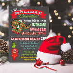 Chalkboard Ugly Sweater Kerstparty Kaart<br><div class="desc">Super cool Ugly Sweater Holiday Kerstparty uitnodigingen met een illustratie van een lelijke trui,  leuke typografie en banners op een achtergrond van een krijgsraad. Met de hand getekende illustratie door McBooboo.</div>