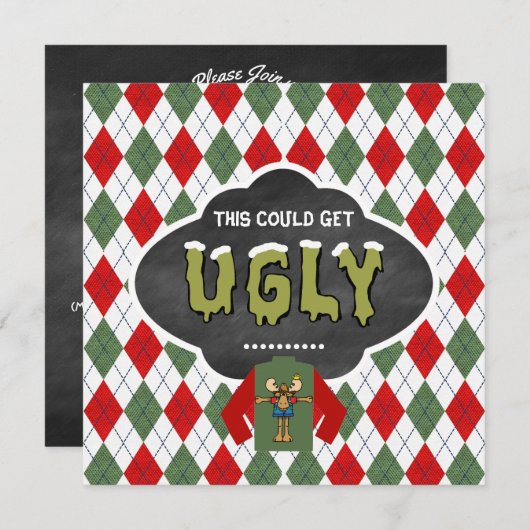 Chalkboard Ugly Sweater Kerstparty Kaart (Voorkant / Achterkant)