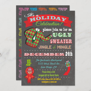 Chalkboard Ugly Sweater Kerstparty Kaart