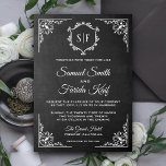 Chalkboard -  uitnodiging voor weddenschappen op m<br><div class="desc">Verrijk je gasten met deze  trouwuitnodiging met een elegante witte  rand en een prachtig monogram tegen een achtergrond van een krijtbord. Voeg eenvoudig uw gebeurtenisdetails op deze makkelijk te gebruiken sjabloon toe om het één-van-een-soort uitnodiging te maken.</div>