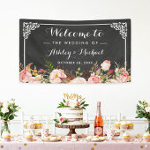  Chalkboard van de bruiloft Rustic Floral Spandoek