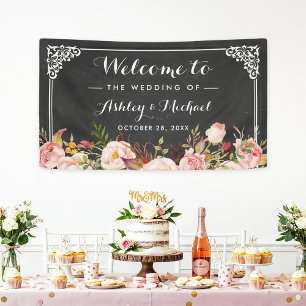  Chalkboard van de bruiloft Rustic Floral Spandoek