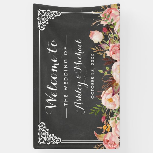  Chalkboard van de bruiloft Rustic Floral Spandoek (Verticaal)