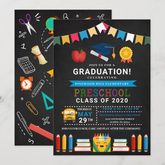 Chalkboard van voorschoolse Afstuderen Kaart (Voorkant / Achterkant)