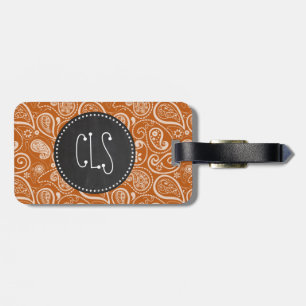  Chalkboard verbrand Oranje Paisley; Floral Bagagelabel