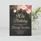 Chalkboard Verjaardag Vrouwen 90e Verjaardag Bloem Kaart (Staand voorkant)