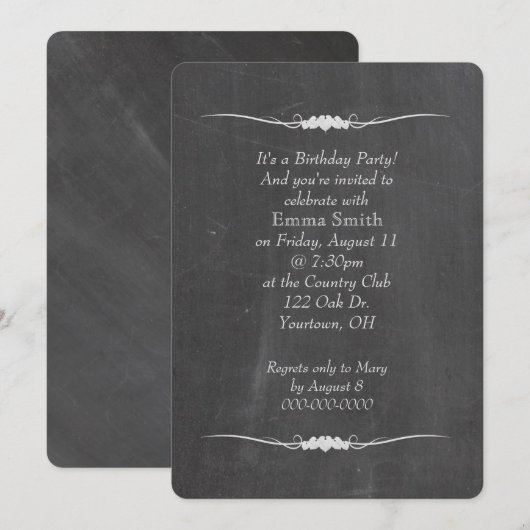 Chalkboard verjaardagsfeestje kaart (Voorkant / Achterkant)