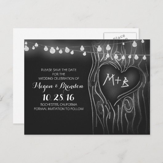 Chalkboard verlichting tree save the date briefkaa aankondigingskaart (Voorkant / Achterkant)