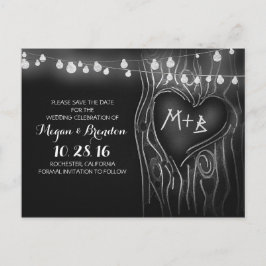 Chalkboard verlichting tree save the date briefkaa aankondigingskaart