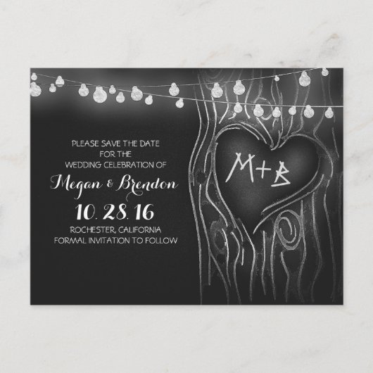 Chalkboard verlichting tree save the date briefkaa aankondigingskaart (Voorkant)
