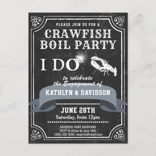 Chalkboard Verloving Foto Crawfish Boil Invite Briefkaart (Voorkant)