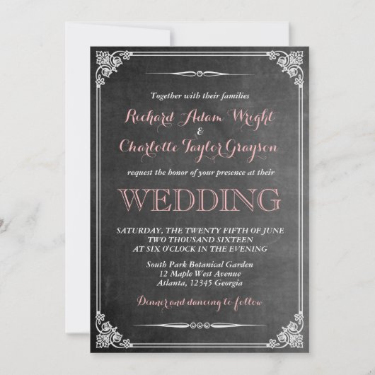  Chalkboard Victoriaans bruiloft Uitnodiging (Voorkant)