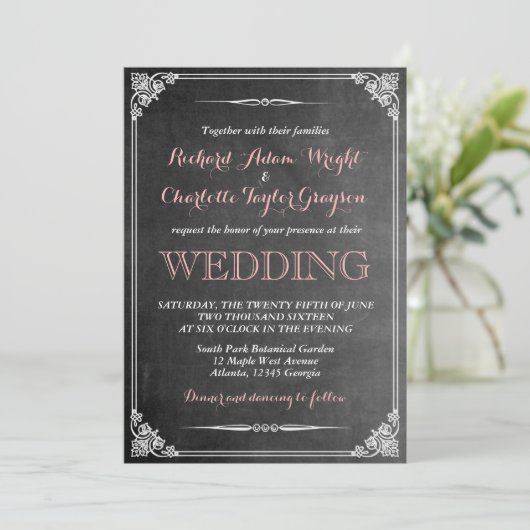  Chalkboard Victoriaans bruiloft Uitnodiging (Staand voorkant)