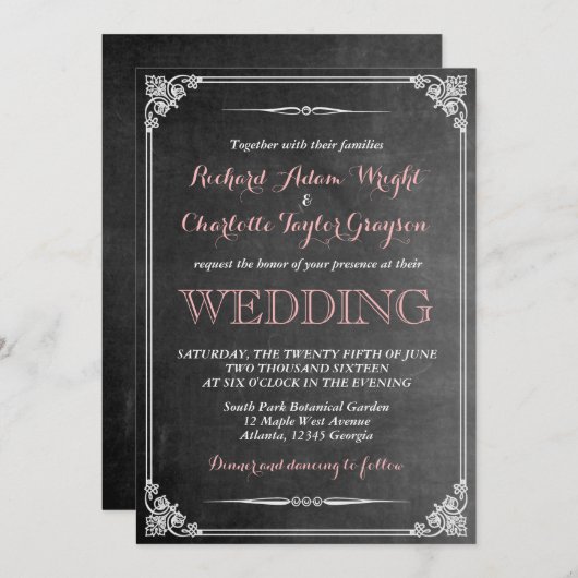  Chalkboard Victoriaans bruiloft Uitnodiging (Voorkant / Achterkant)