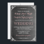 Chalkboard Victoriaans bruiloft Uitnodiging<br><div class="desc">en bijtende trouwuitnodiging met roze en witte lettertype. Gedecorreerd met Victoriaans bloemrand en achtergrond van karton. Klassiek ontwerp voor je speciale dag. Pas de doopvont en de formulering voor om het even welke gelegenheden zoals vrijgezellenfeest,  baby shower,  verlovingspartij,  bachelorette partij,  verjaardagspartij aan en meer.</div>