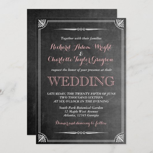  Chalkboard Victoriaans bruiloft Uitnodiging (Voorkant / Achterkant)