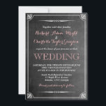 Chalkboard Victoriaans bruiloft Uitnodiging<br><div class="desc">en bijtende trouwuitnodiging met roze en witte lettertype. Gedecorreerd met Victoriaans bloemrand en achtergrond van karton. Klassiek ontwerp voor je speciale dag. Pas de doopvont en de formulering voor om het even welke gelegenheden zoals vrijgezellenfeest,  baby shower,  verlovingspartij,  bachelorette partij,  verjaardagspartij aan en meer.</div>
