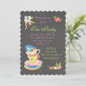 Chalkboard Victoriaans Gestapelde theebekertjes Te Kaart (Staand voorkant)