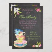 Chalkboard Victoriaans Stapelde Tea Cups Uitnodigi Kaart (Voorkant / Achterkant)