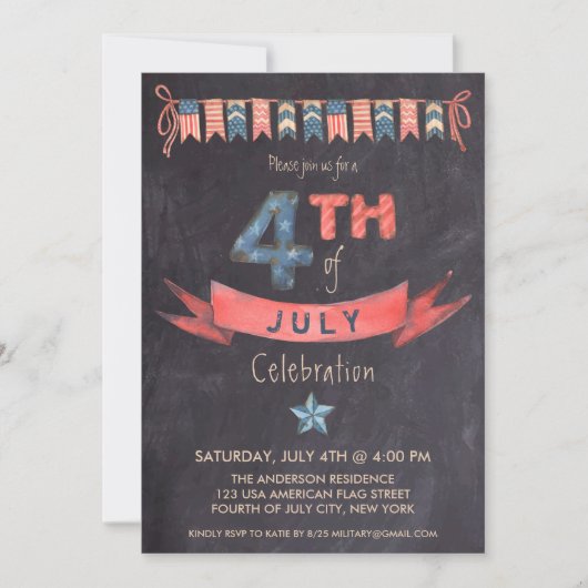  Chalkboard, vierde juli Kaart (Voorkant)