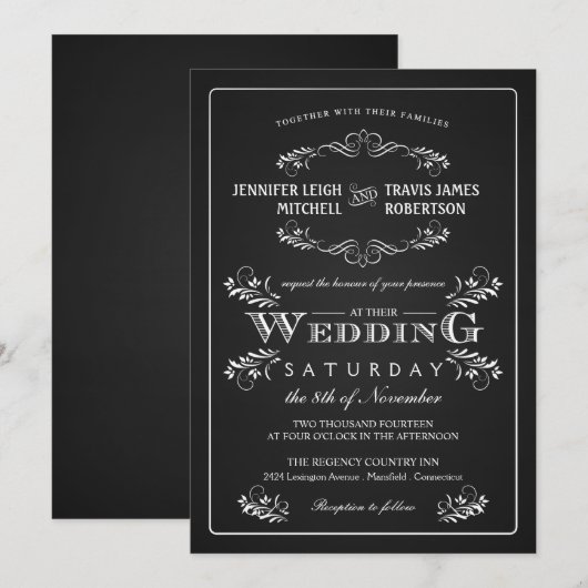  Chalkboard Vintage huwelijksuitnodigingen Kaart (Voorkant / Achterkant)