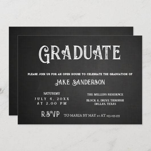 Chalkboard Vintage Open Huis Afstuderen Kaart (Voorkant / Achterkant)