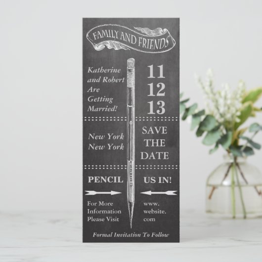 Chalkboard Vintage Wedding Save the Date (Staand voorkant)