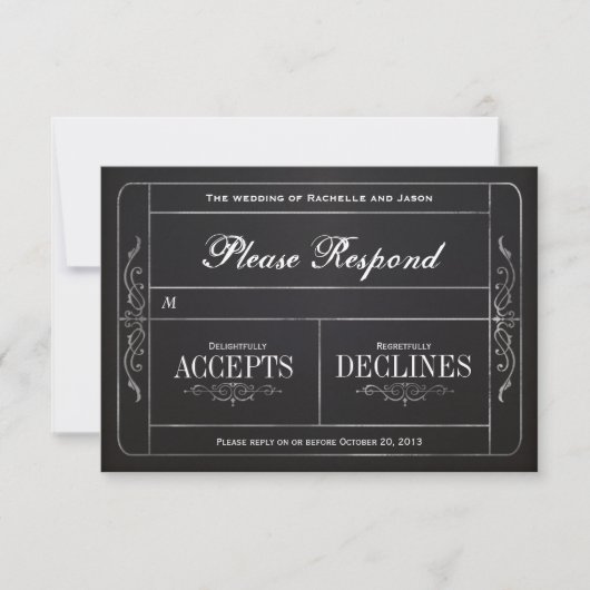 Chalkboard Vintage Wedding Ticket RSVP Kaartje (Voorkant)