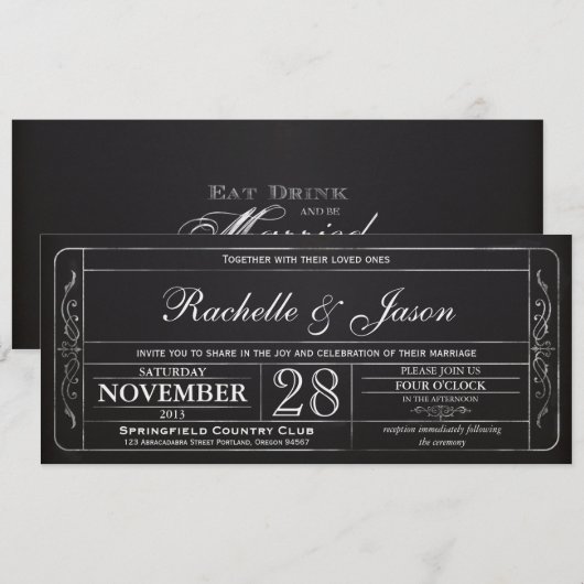 Chalkboard Vintage Wedding Ticket Uitnodiging (Voorkant / Achterkant)