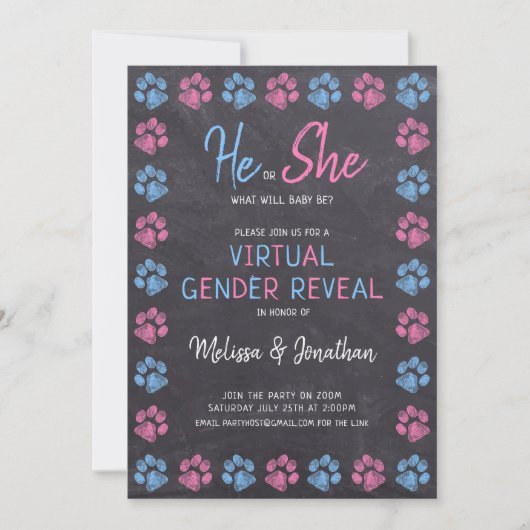 Chalkboard Virtueel Geslacht Blauw Roze Kaart (Voorkant)
