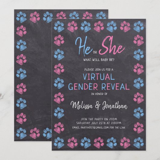 Chalkboard Virtueel Geslacht Blauw Roze Kaart (Voorkant / Achterkant)