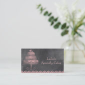 Chalkboard Visitekaartje met roze taart (Staand voorkant)