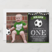 Chalkboard Voetbal 1st eerste verjaardag Foto Kaart (Voorkant)