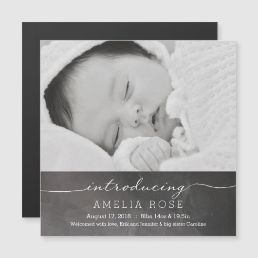 Chalkboard volledige foto-Baby Magnetische Uitnodiging (Voorkant / Achterkant)