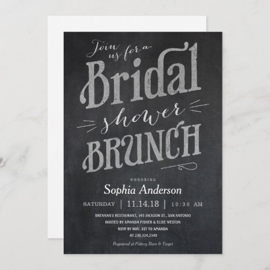 Chalkboard Vrijgezellenfeest Brunch Invitaties Kaart (Voorkant / Achterkant)