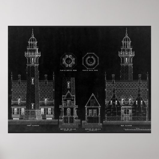 Chalkboard vuurtoren plannen poster (Voorkant)