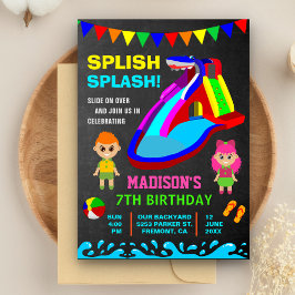 Chalkboard Water Slide Kids Birthday Party Invite Kaart