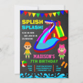Chalkboard Water Slide Kids Birthday Party Invite Kaart (Voorkant)