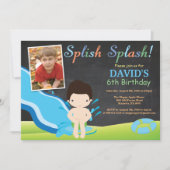 Chalkboard Water Slide Pool Birthday Party Boy Kaart (Voorkant)