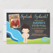 Chalkboard Water Slide Pool Birthday Party Boy Kaart (Voorkant)
