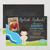 Chalkboard Water Slide Pool Birthday Party Boy Kaart (Voorkant / Achterkant)