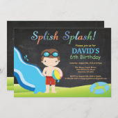 Chalkboard Water Slide Pool Verjaardagsfeest Kaart (Voorkant / Achterkant)