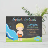Chalkboard Water Slide Pool Verjaardagsfeest Kaart (Staand voorkant)